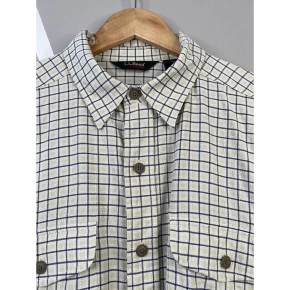 LL Bean Outdoors Textured Long Sleeve Shirt Camping Men’s L Reg Khaki Check - Picture 4 of 16
